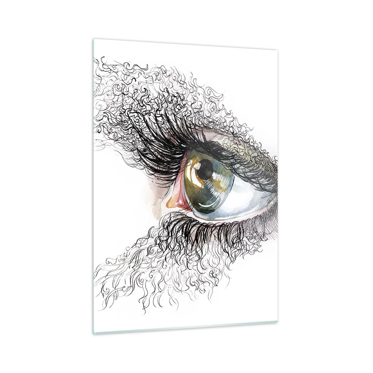 Cuadro sobre vidrio - Impresiones sobre Vidrio - Un ojo dorado rodeado de líneas dinámicas y detalles abstractos. - 50x70cm - Mira directamente a tu alma - Decoración de pared moderna para salón y dormitorio ARTTOR