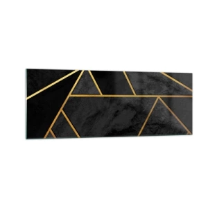 Cuadro sobre vidrio - Impresiones sobre Vidrio - Patrón geométrico dorado sobre fondo negro - 140x50cm - Oscuridad y brillo - Decoración de pared moderna para salón y dormitorio ARTTOR