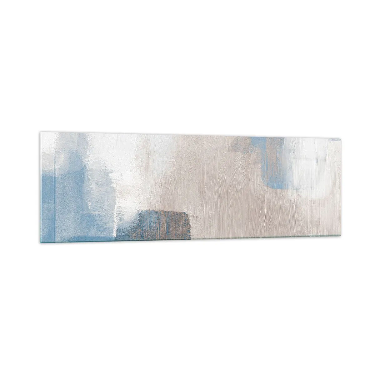 Cuadro sobre vidrio - Impresiones sobre Vidrio - Formas abstractas en tonos azules y beige. - 160x50cm - Abstracción rosa tras un velo azul - Decoración de pared moderna para salón y dormitorio ARTTOR