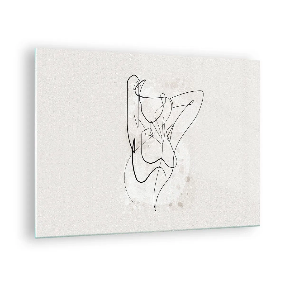 Cuadro sobre vidrio - Impresiones sobre Vidrio - Una silueta femenina dibujada con una línea sobre un fondo claro. - 70x50cm - El arte de la seducción - Decoración de pared moderna para salón y dormitorio ARTTOR