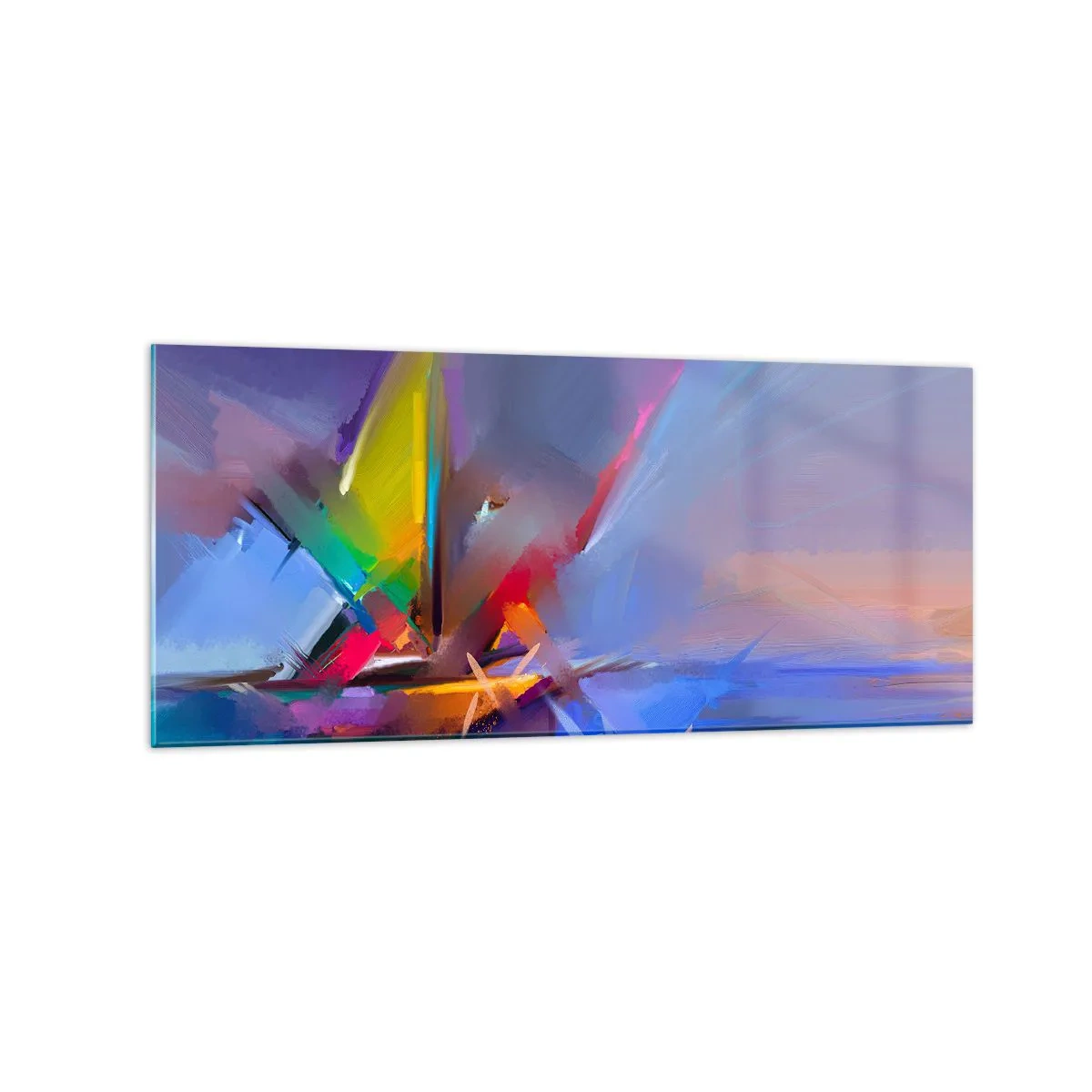 Cuadro sobre vidrio - Impresiones sobre Vidrio - Composición abstracta con colores intensos. - 120x50cm - Como un pájaro - Decoración de pared moderna para salón y dormitorio ARTTOR
