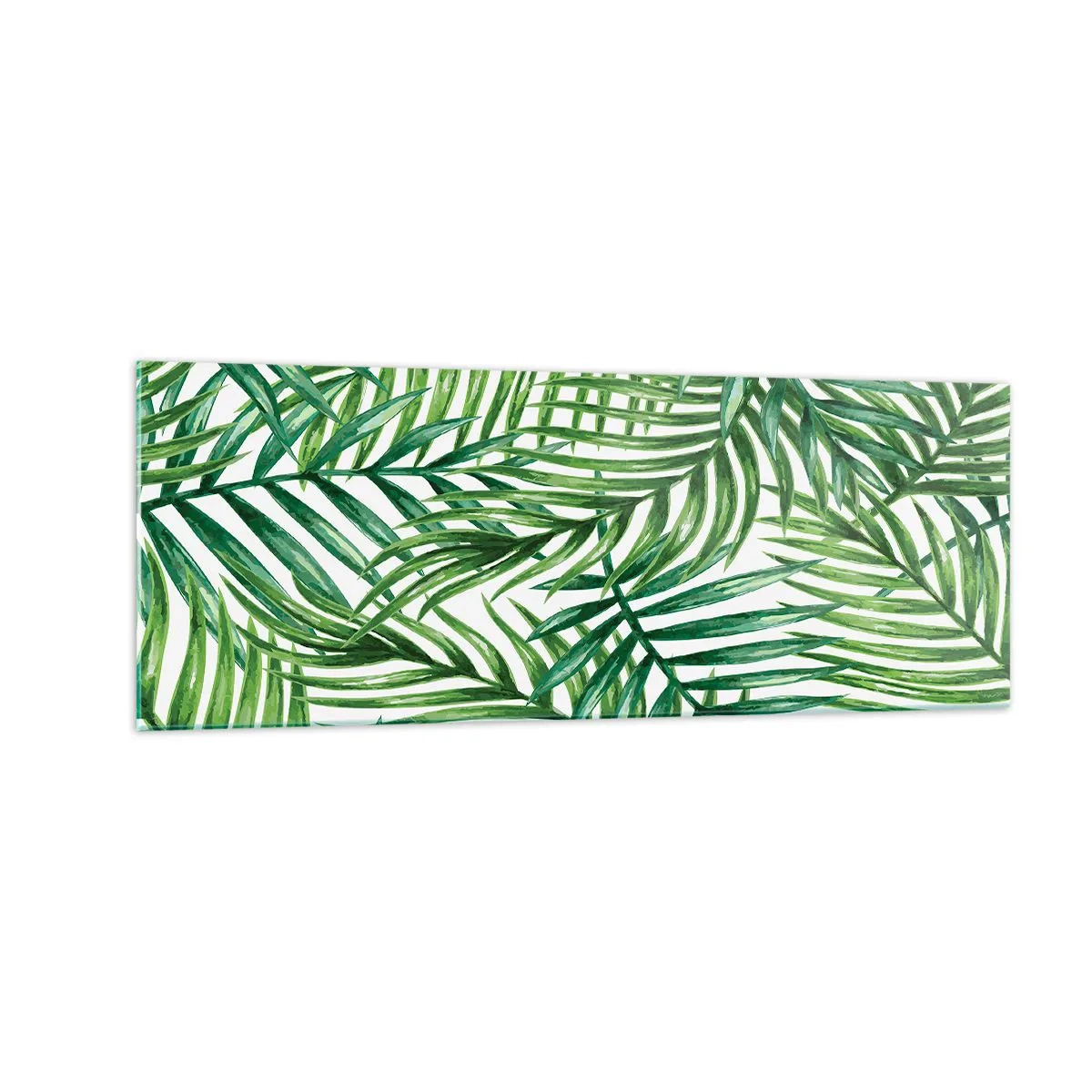 Cuadro sobre vidrio - Impresiones sobre Vidrio - Hojas de palmera tropical verde sobre un fondo claro - 140x50cm - Bajo el verde - Decoración de pared moderna para salón y dormitorio ARTTOR