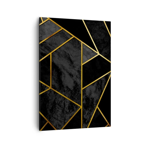 Cuadro sobre lienzo - Impresión de Imagen - Patrón geométrico dorado sobre fondo negro - 50x70cm - Oscuridad y brillo - Decoración de pared moderna para salón y dormitorio ARTTOR