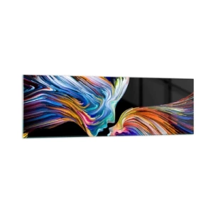 Cuadro sobre vidrio - Impresiones sobre Vidrio - Siluetas coloridas de rostros en secuencias dinámicas sobre un fondo negro - 160x50cm - Una fusión de energía y luz - Decoración de pared moderna para salón y dormitorio ARTTOR