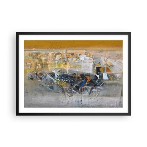 Póster en marco negro - Abstracción con tonos dominantes de amarillo y gris. - 70x50cm - Todo se pondrá en su sitio - Decoración de pared moderna para salón y dormitorio ARTTOR