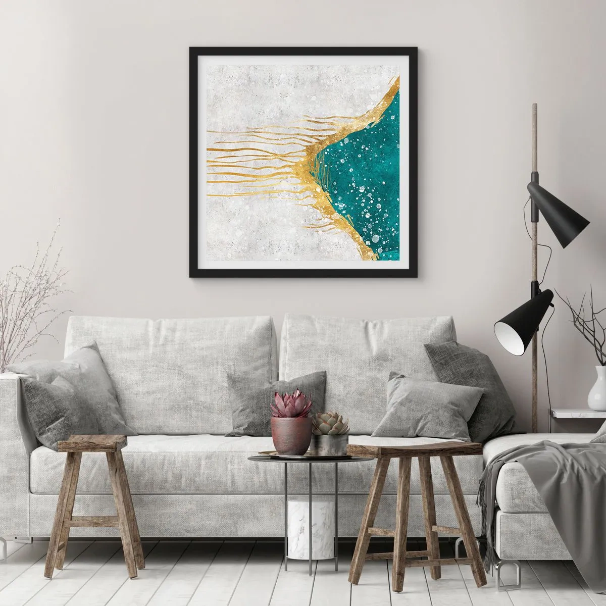 Póster en marco negro - Marea dorada - 30x30 cm
