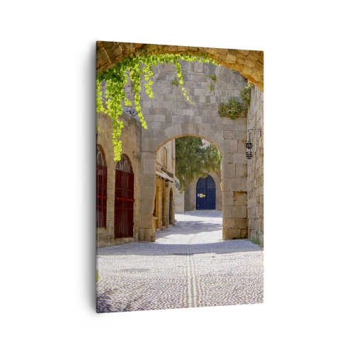 Cuadro sobre lienzo - Impresión de Imagen - Arcos de piedra y calles adoquinadas de estilo medieval - 70x100cm - La procesión está a punto de aparecer. - Decoración de pared moderna para salón y dormitorio ARTTOR