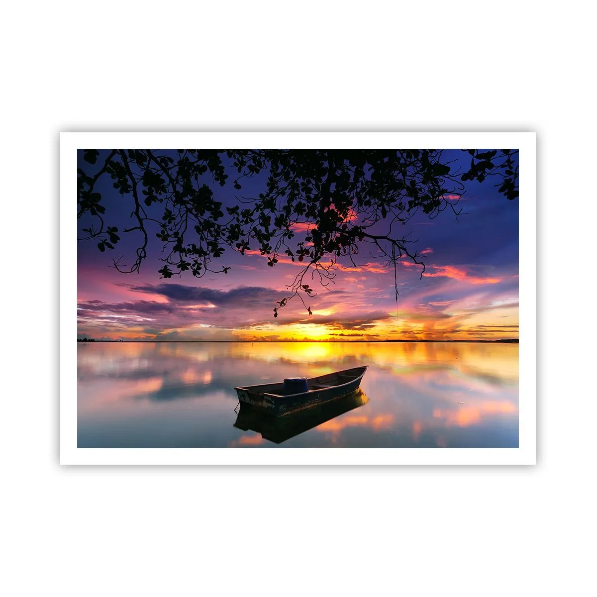 Póster - Un barco en aguas tranquilas al atardecer. - 100x70cm - Un cielo de ensueño - Decoración de pared moderna para salón y dormitorio ARTTOR