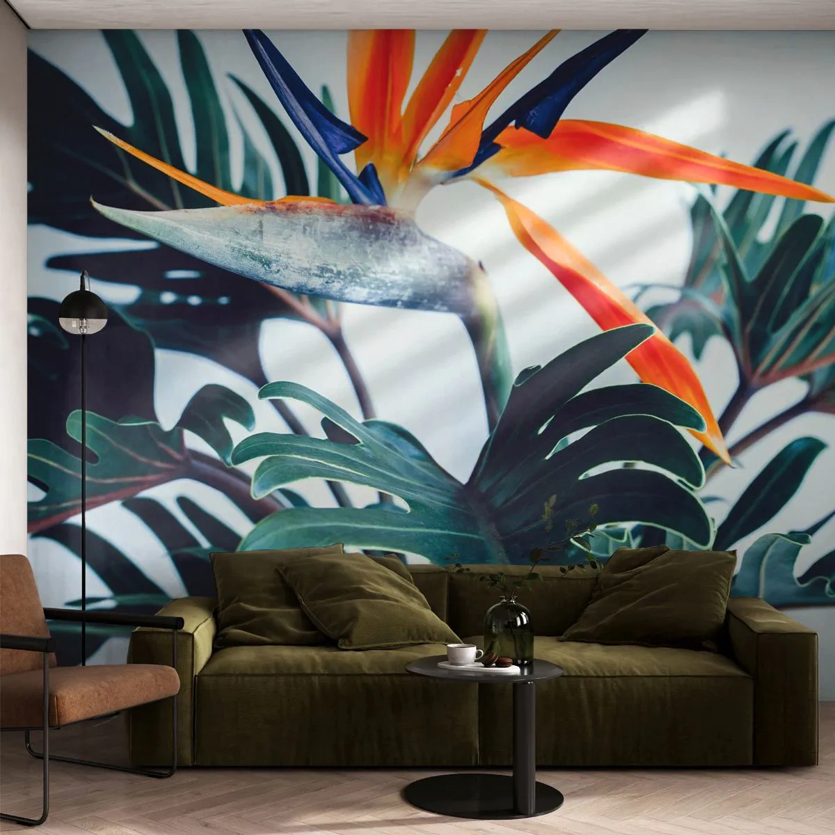 Fotomural Autadhesivo Deluxe Sticker - La jaula del pájaro colorido - Plantas, bohemia, Exótico - 250x175 cm