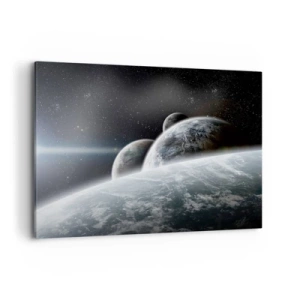 Cuadro sobre lienzo - Impresión de Imagen - Planetas en el espacio contra el fondo de estrellas y galaxias. - 100x70cm - Música cósmica de las esferas - Decoración de pared moderna para salón y dormitorio ARTTOR