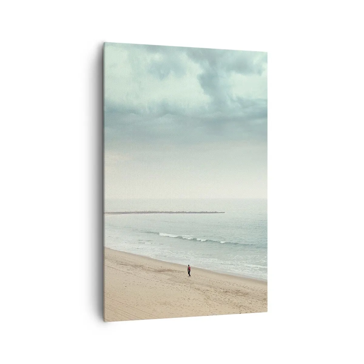 Cuadro sobre lienzo - Impresión de Imagen - Una figura solitaria en una playa desierta junto a un mar en calma. - 80x120cm - En busca de la paz - Decoración de pared moderna para salón y dormitorio ARTTOR