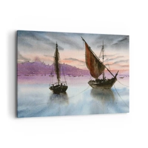 Cuadro sobre lienzo - Impresión de Imagen - Dos veleros amarrados en aguas tranquilas al anochecer - 100x70cm - Atardecer en el puerto - Decoración de pared moderna para salón y dormitorio ARTTOR
