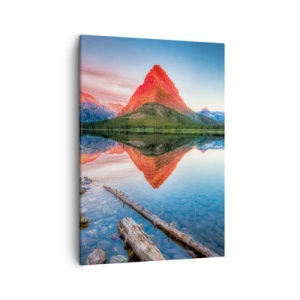 Cuadro sobre lienzo - Impresión de Imagen - Una montaña reflejada en un lago al atardecer. - 50x70cm - Cálido y frío - Decoración de pared moderna para salón y dormitorio ARTTOR