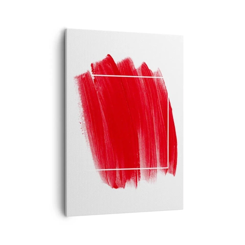 Cuadro sobre lienzo - Impresión de Imagen - Trazo de pincel rojo con borde blanco - 50x70cm - Fuera del marco - Decoración de pared moderna para salón y dormitorio ARTTOR