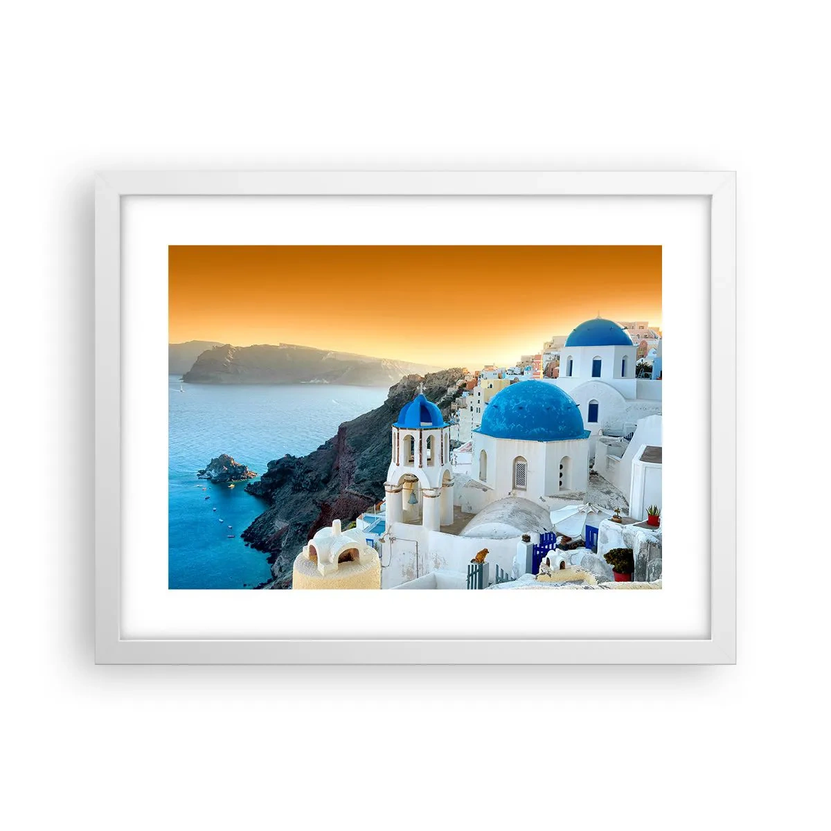 Póster en marco blanco - Santorini - el abrazo a las rocas - 40x30 cm