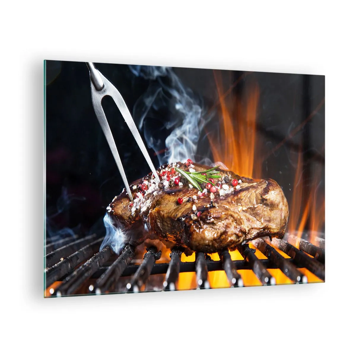 Cuadro sobre vidrio - Impresiones sobre Vidrio - Filete a la parrilla con especias a la parrilla - 70x50cm - Jugoso y fragante - Decoración de pared moderna para salón y dormitorio ARTTOR