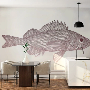 Fotomural Premium Canvas - Ilustración detallada de un pez sobre un fondo blanco. - 100x70cm - Pez de ojos grandes - Decoración de pared moderna para salón y dormitorio ARTTOR