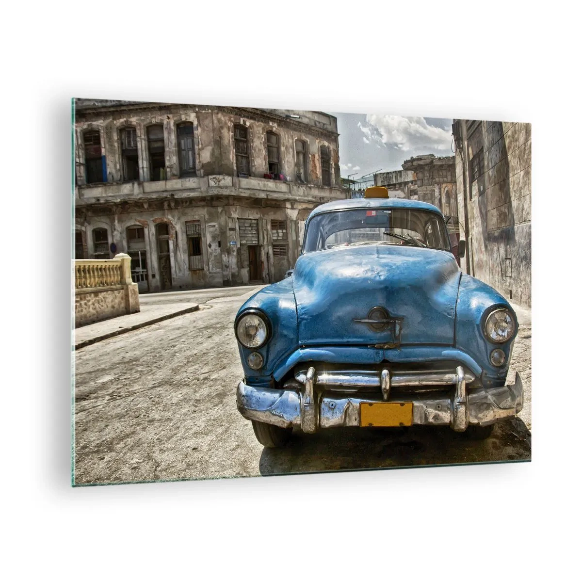 Cuadro sobre vidrio - Impresiones sobre Vidrio - Auto clásico cubano en las calles de La Habana - 70x50cm - Lo antiguo es hermoso - Decoración de pared moderna para salón y dormitorio ARTTOR