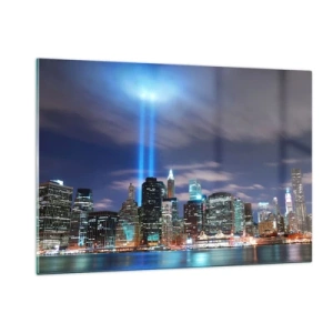 Cuadro sobre vidrio - Impresiones sobre Vidrio - Panorama nocturno de la ciudad con focos. - 120x80cm - Con luz para alcanzar el cielo - Decoración de pared moderna para salón y dormitorio ARTTOR