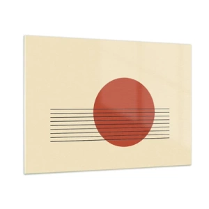 Cuadro sobre vidrio - Impresiones sobre Vidrio - Gráfico minimalista con círculo rojo y líneas. - 100x70cm - Cruzando el círculo - Decoración de pared moderna para salón y dormitorio ARTTOR