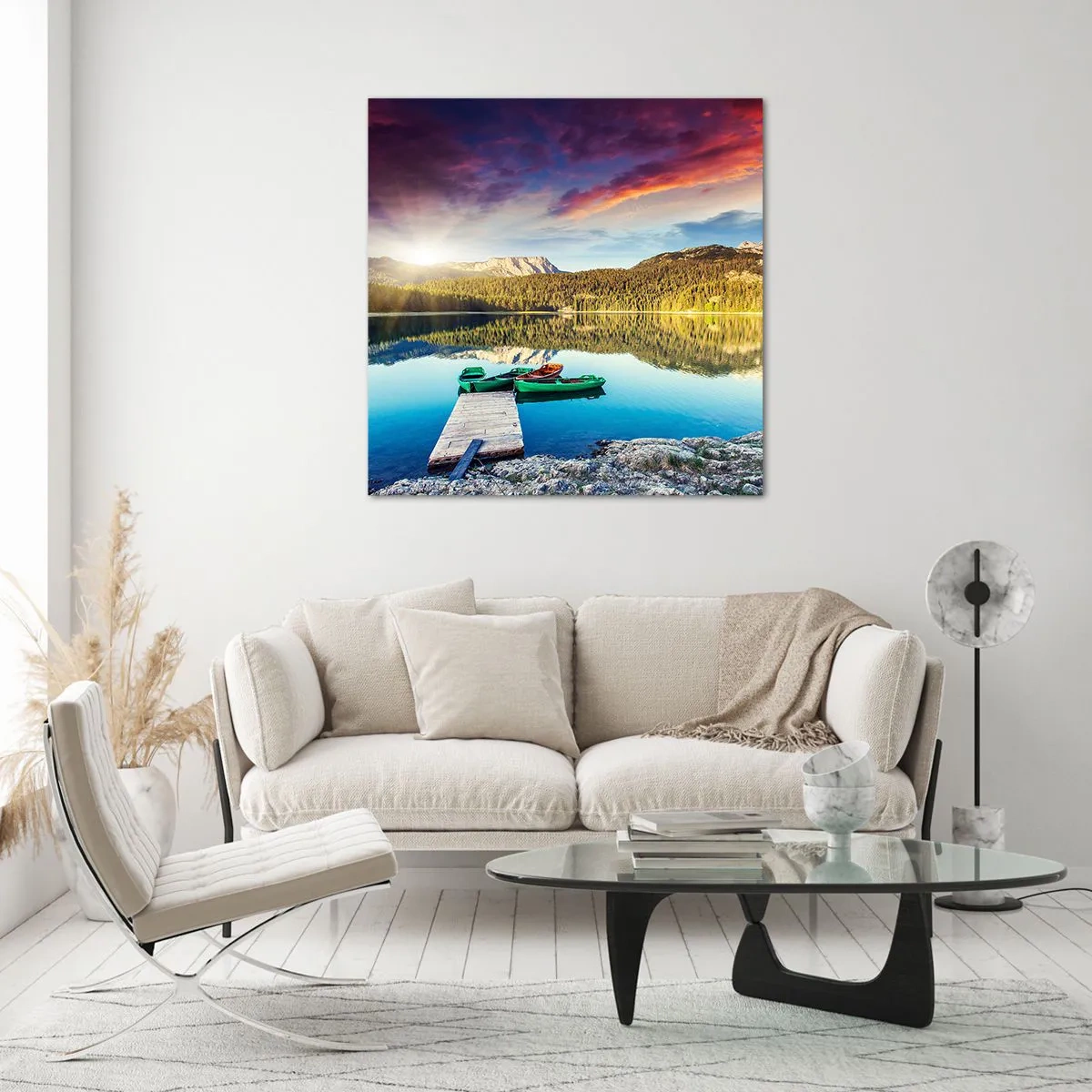 Cuadro sobre vidrio - Impresiones sobre Vidrio - Sobre el agua tan suave como un espejo - 30x30 cm