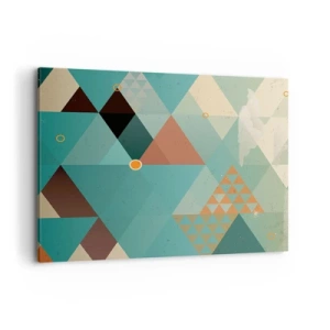 Cuadro sobre lienzo - Impresión de Imagen - Patrones geométricos en tonos turquesa y marrón. - 100x70cm - Uno para todos y todos para uno - Decoración de pared moderna para salón y dormitorio ARTTOR