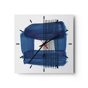 Reloj de pared - Reloj de vidrio - Patrón abstracto en tonos azules con líneas negras. - 30x30cm - Composición azul y negra - Decoración de pared moderna para salón y dormitorio ARTTOR
