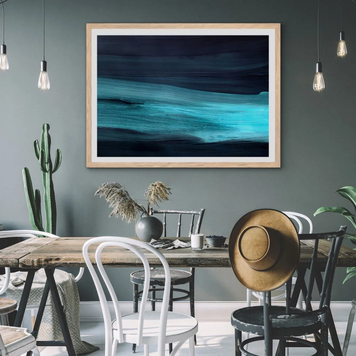 Póster en marco roble claro - Nadar con la corriente - 50x40 cm