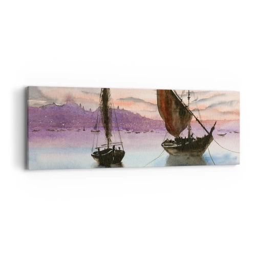 Cuadro sobre lienzo - Impresión de Imagen - Atardecer en el puerto - 90x30 cm