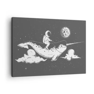 Cuadro sobre lienzo - Impresión de Imagen - Un astronauta en el lomo de un narval flotando en una escena espacial. - 70x50cm - Jinete espacial - Decoración de pared moderna para salón y dormitorio ARTTOR