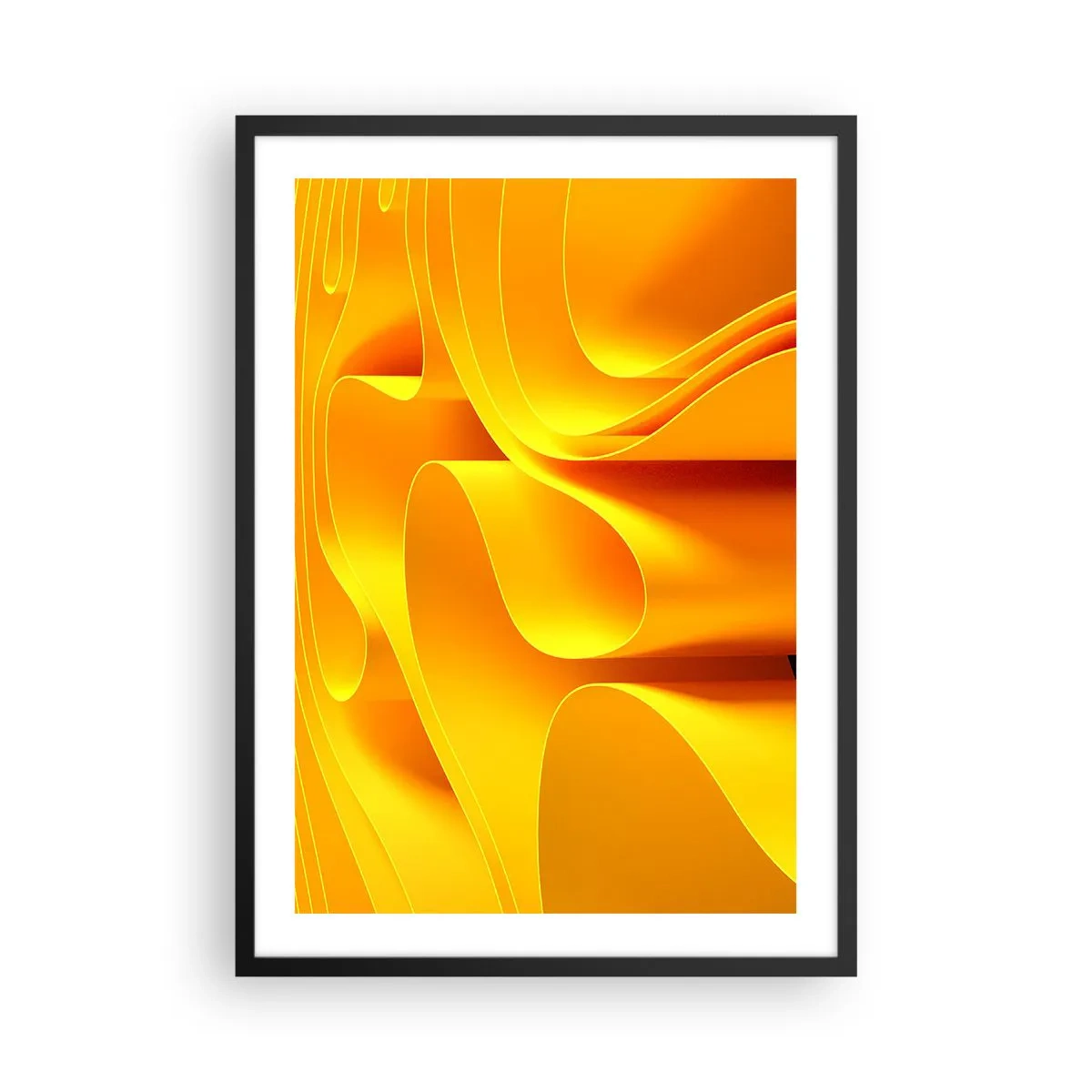 Póster en marco negro - Una composición abstracta en tonos dorados y naranjas. - 50x70cm - Como las olas del sol - Decoración de pared moderna para salón y dormitorio ARTTOR