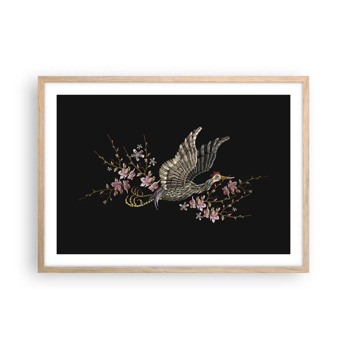 Póster en marco roble claro - Ave florida - 70x50 cm