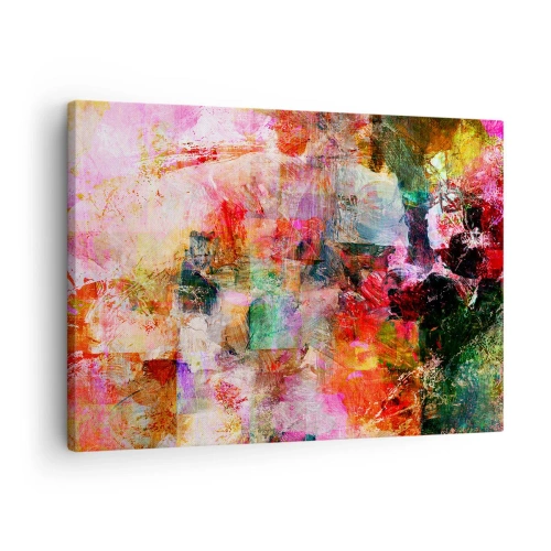 Cuadro sobre lienzo - Impresión de Imagen - Una composición abstracta con tonos dominantes de rosa y rojo. - 70x50cm - Un viaje a través del rosa - Decoración de pared moderna para salón y dormitorio ARTTOR