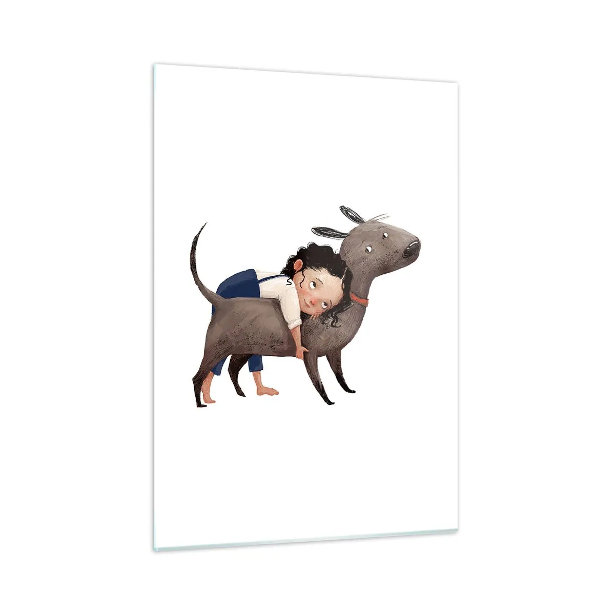 Cuadro sobre vidrio - Impresiones sobre Vidrio - Una niña abrazando a un perro grande sobre un fondo blanco. - 50x70cm - Mejores amigos - Decoración de pared moderna para salón y dormitorio ARTTOR