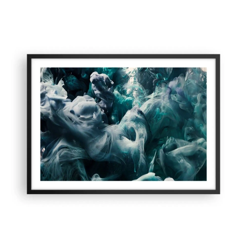 Póster en marco negro - Ondas abstractas dinámicas en tonos azules y blancos. - 70x50cm - Un movimiento de color - Decoración de pared moderna para salón y dormitorio ARTTOR