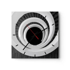 Reloj de pared - Reloj de vidrio - Escalera de caracol en blanco y negro de estilo moderno. - 30x30cm - Hacia el origen - Decoración de pared moderna para salón y dormitorio ARTTOR