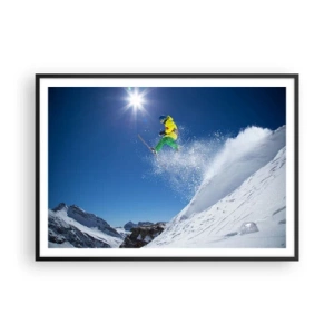 Póster en marco negro - Esquiador en el aire con montañas al fondo - 100x70cm - Bailando con las montañas - Decoración de pared moderna para salón y dormitorio ARTTOR