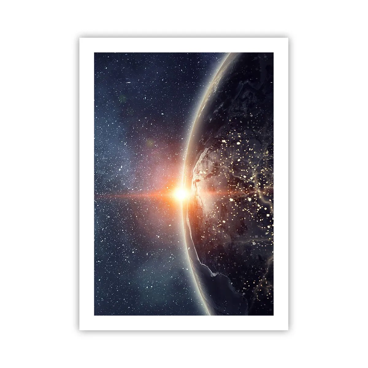 Póster - La Tierra desde el espacio iluminada por el sol naciente - 50x70cm - En una nueva perspectiva - Decoración de pared moderna para salón y dormitorio ARTTOR