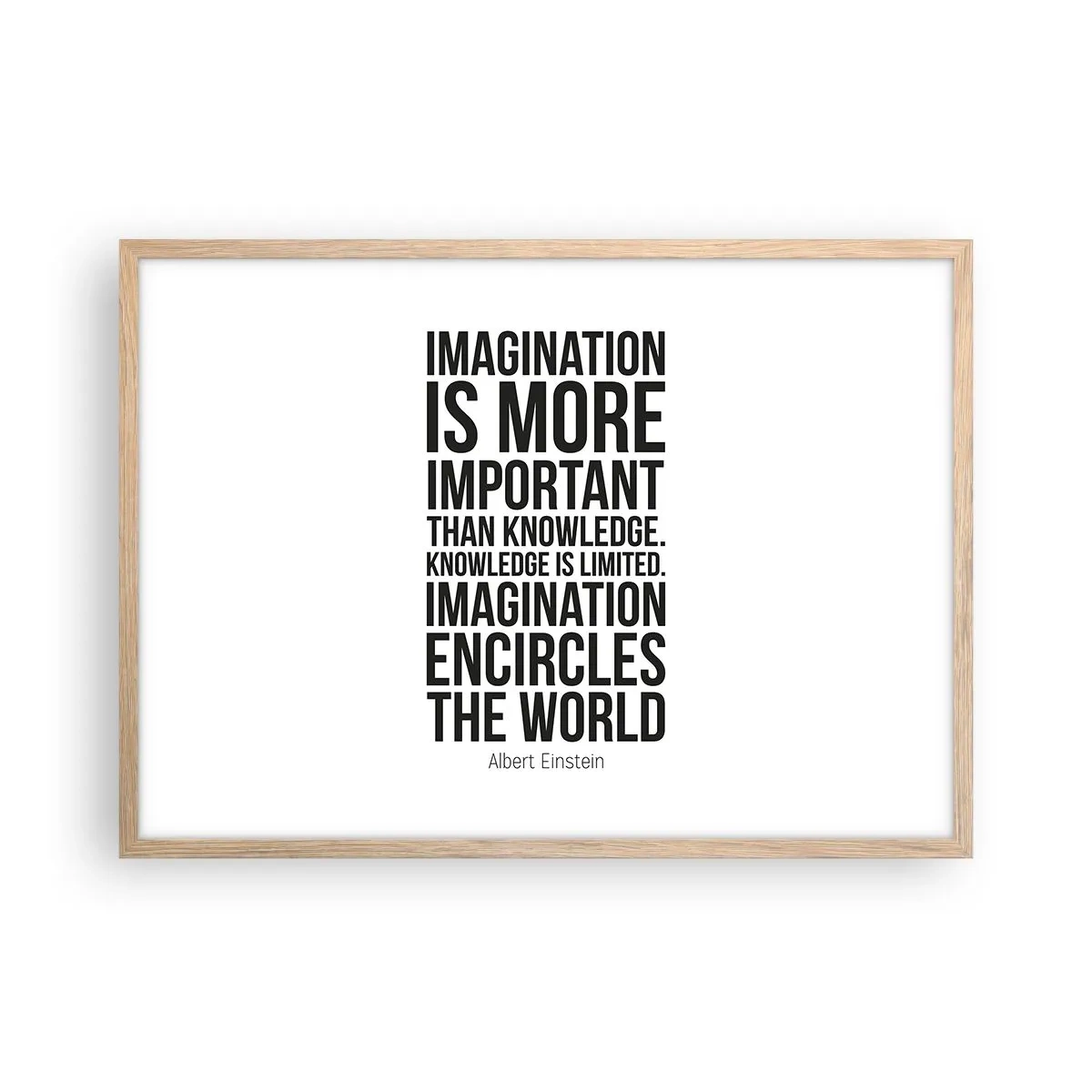 Póster en marco roble claro - Einstein, sobre el poder de la imaginación - 70x50 cm