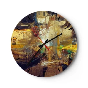 Reloj de pared - Reloj de vidrio - Una composición abstracta en tonos dorados, marrones y azules. - 30x30cm - Frío, templado, caliente - Decoración de pared moderna para salón, cocina y dormitorio ARTTOR
