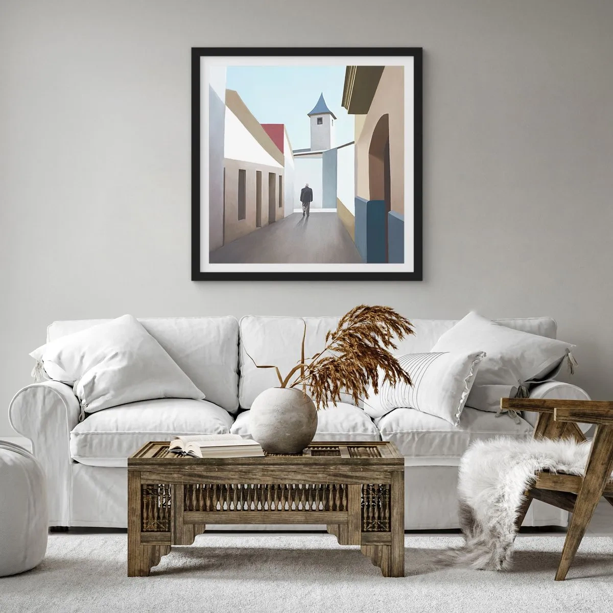 Póster en marco negro - Paseo soleado - 50x50 cm