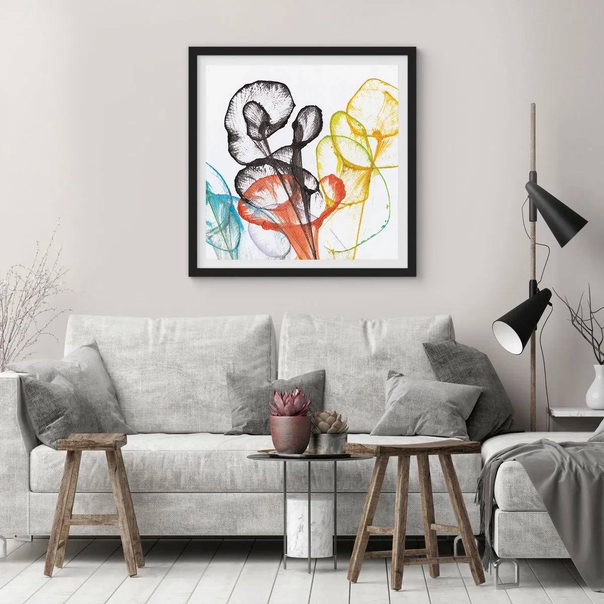 Póster en marco negro - Flores con alma - 50x50 cm