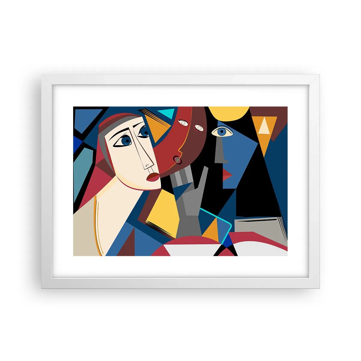 Póster en marco blanco - Conversación cubista - 40x30 cm