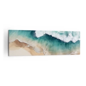 Cuadro sobre lienzo - Impresión de Imagen - Vista de la playa y las olas del mar en tonos turquesa. - 160x50cm - Un encuentro eterno - Decoración de pared moderna para salón y dormitorio ARTTOR