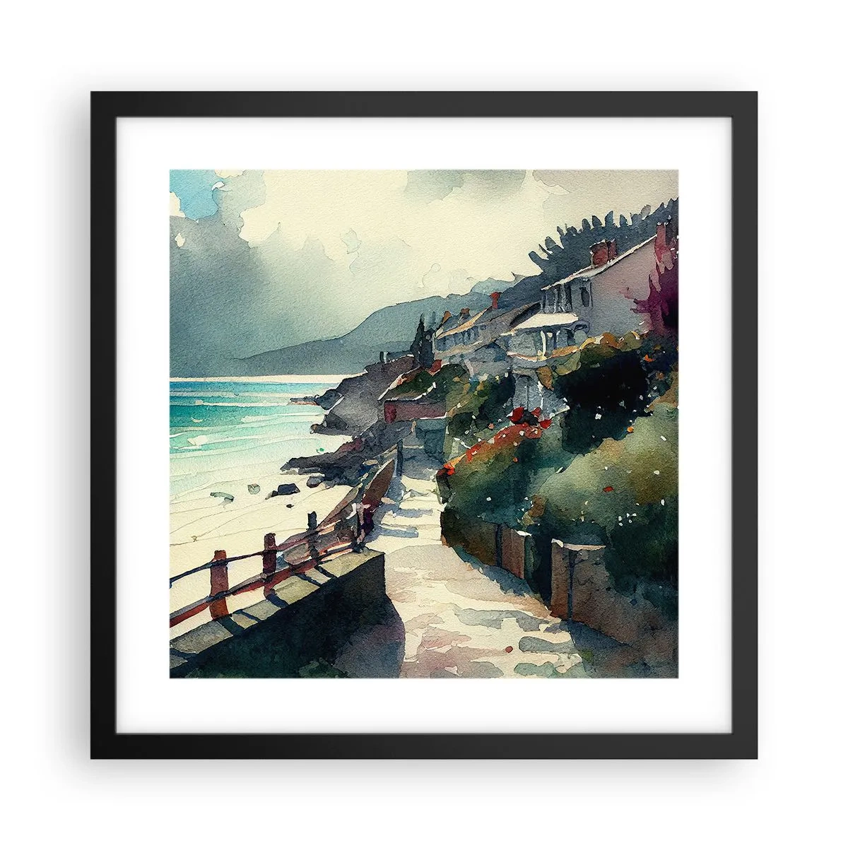 Póster en marco negro - Ciudad mediterránea - 40x40 cm