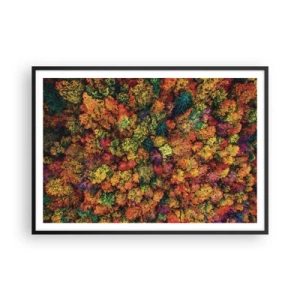 Póster en marco negro - Copas de árboles coloridas en la paleta otoñal - 100x70cm - Un ramo de árboles otoñales - Decoración de pared moderna para salón y dormitorio ARTTOR
