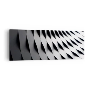 Cuadro sobre lienzo - Impresión de Imagen - Patrón geométrico abstracto en tonos blanco y negro. - 140x50cm - En la superficie de las ondas - Decoración de pared moderna para salón y dormitorio ARTTOR