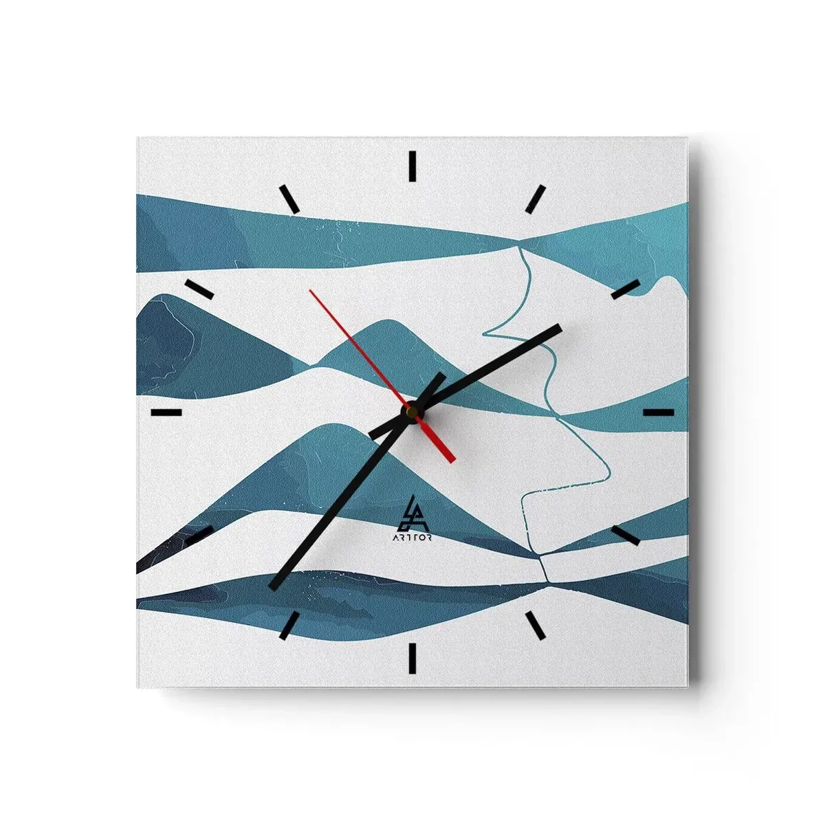 Reloj de pared - Reloj de vidrio - Formas abstractas en tonos azules sobre un fondo blanco. - 30x30cm - Abstracción: un compuesto turquesa - Decoración de pared moderna para salón y dormitorio ARTTOR