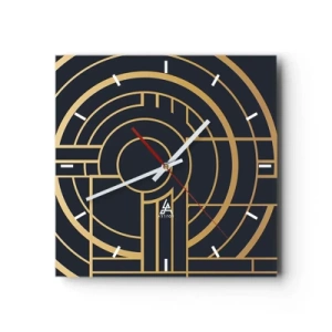 Reloj de pared - Reloj de vidrio - Patrón geométrico con líneas doradas. - 30x30cm - Giro de los elementos - Decoración de pared moderna para salón y dormitorio ARTTOR