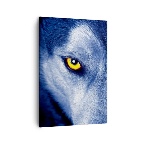 Cuadro sobre lienzo - Impresión de Imagen - Primer plano de la intensa mirada de un lobo sobre un fondo oscuro. - 70x100cm - La mirada hipnótica - Decoración de pared moderna para salón y dormitorio ARTTOR